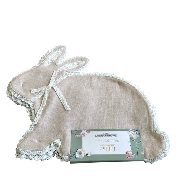 Lillian August Tan Bunny Shaped Placemats 17in Set of 4 Lace Accents NEW - Picture 4 of 10